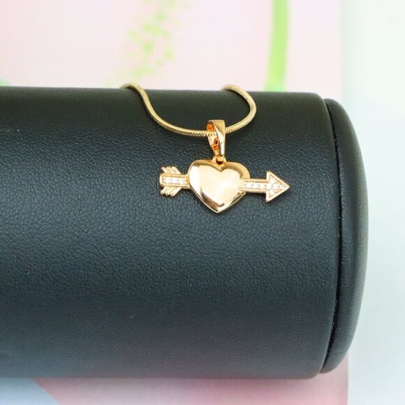 "Rose Gold Heart Pendant with Arrow and Crystal Detailing, XPPT1283 - Picture 5 of 13